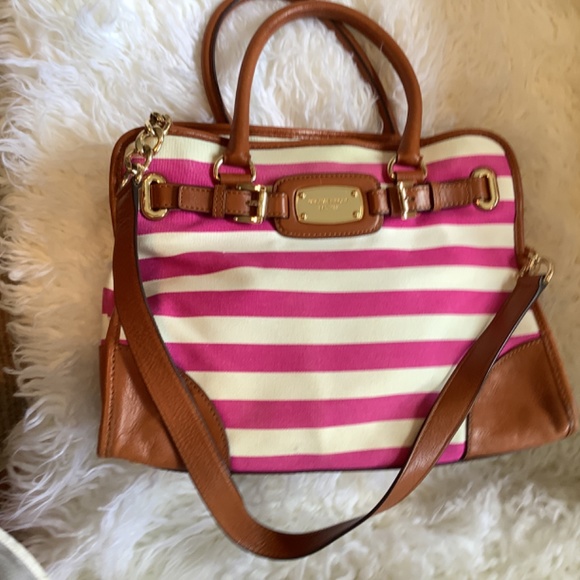 MICHAEL Michael KORS Fusia/pink and White Striped Canvas leather Hamilton Large - Picture 9 of 15